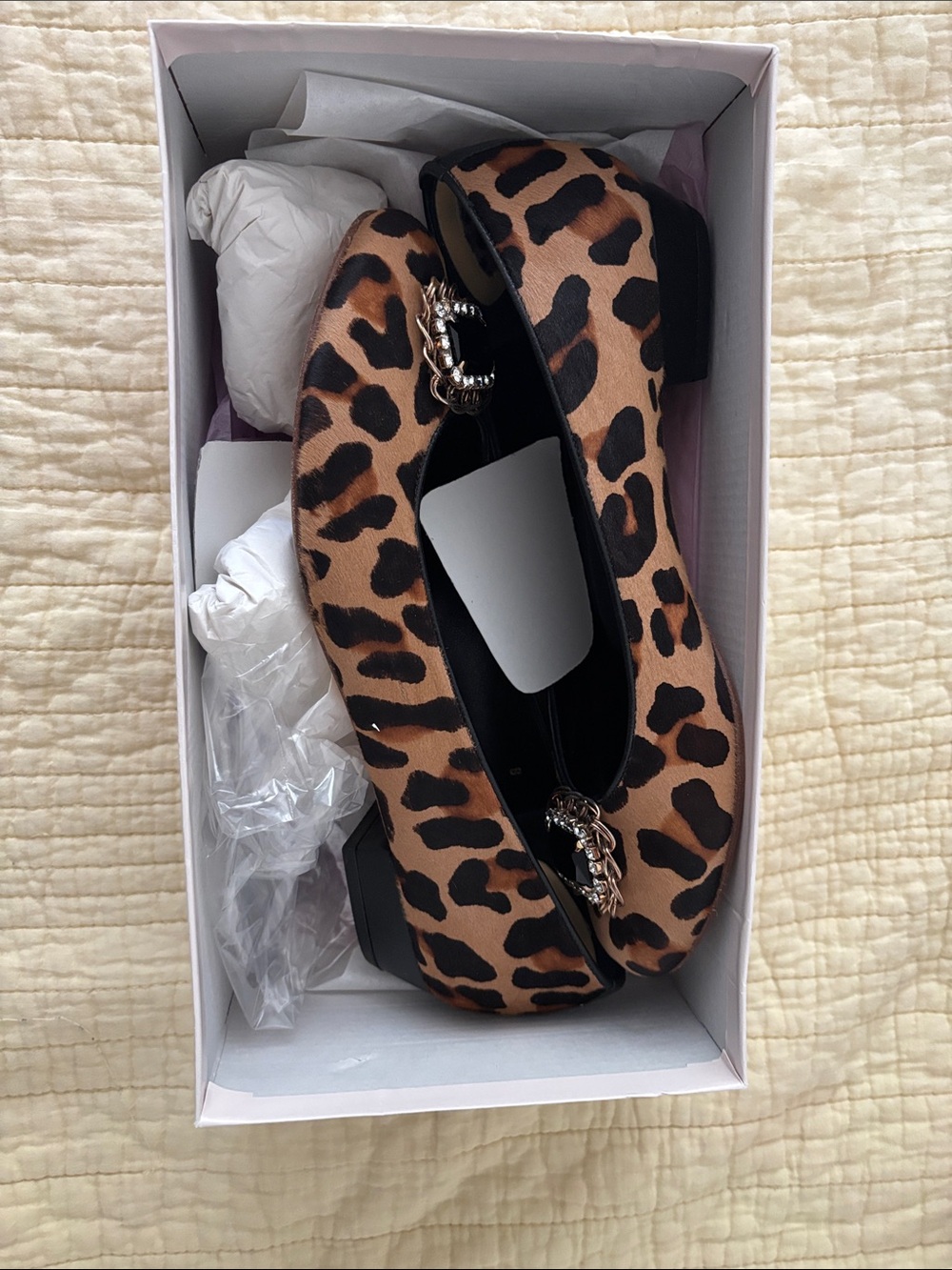 Ramon Tenza Leopard-Pattern Ballet Flats with Chain Detail